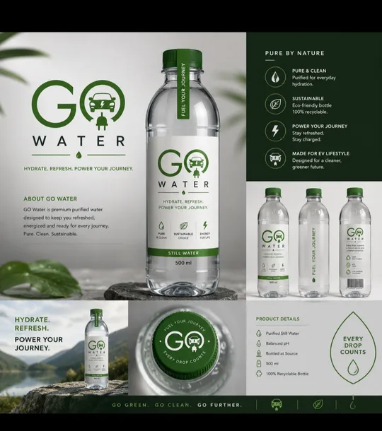 GO Water bottles with the line Hydrate, refresh, power your journey