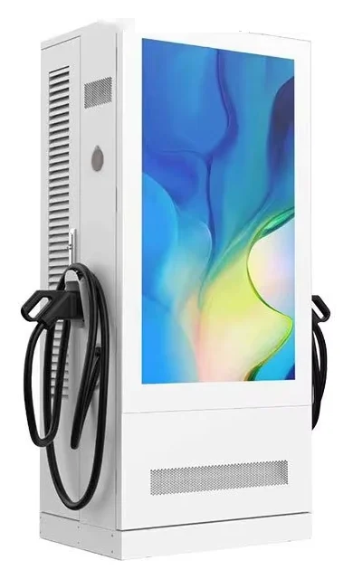 GO charging unit from the front, with its large portrait display screen and two charging cables